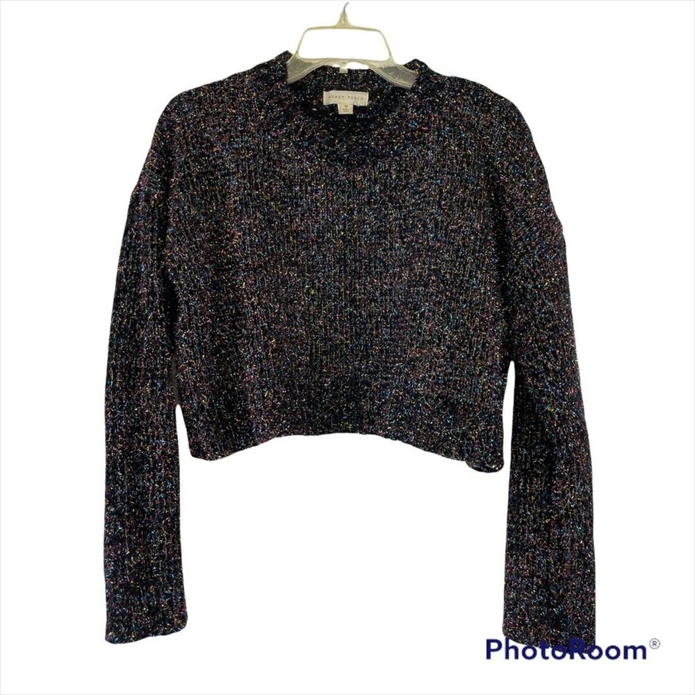 Honey Punch cropped black and metallic rainbow sweater size Medium